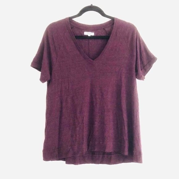 Madewell Swingline T-Shirt M Linen V-Neck Tee Burnout Brown Summer Breathable - Picture 3 of 8